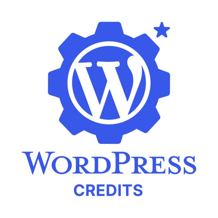 Official WordPress Credits logo in blue on a white background